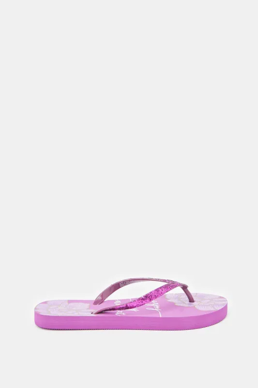 Women Purple Slogan Flip Flop made by Redtag