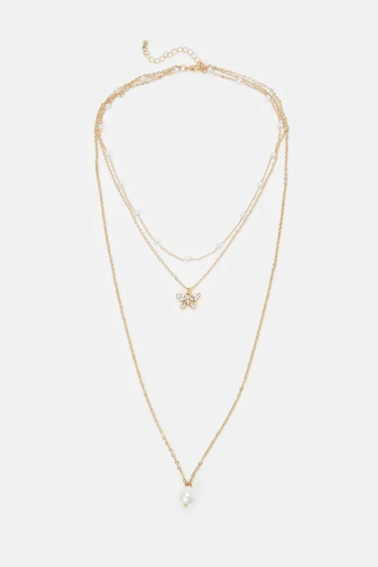 Women Gold Embellished Necklace sold by Redtag