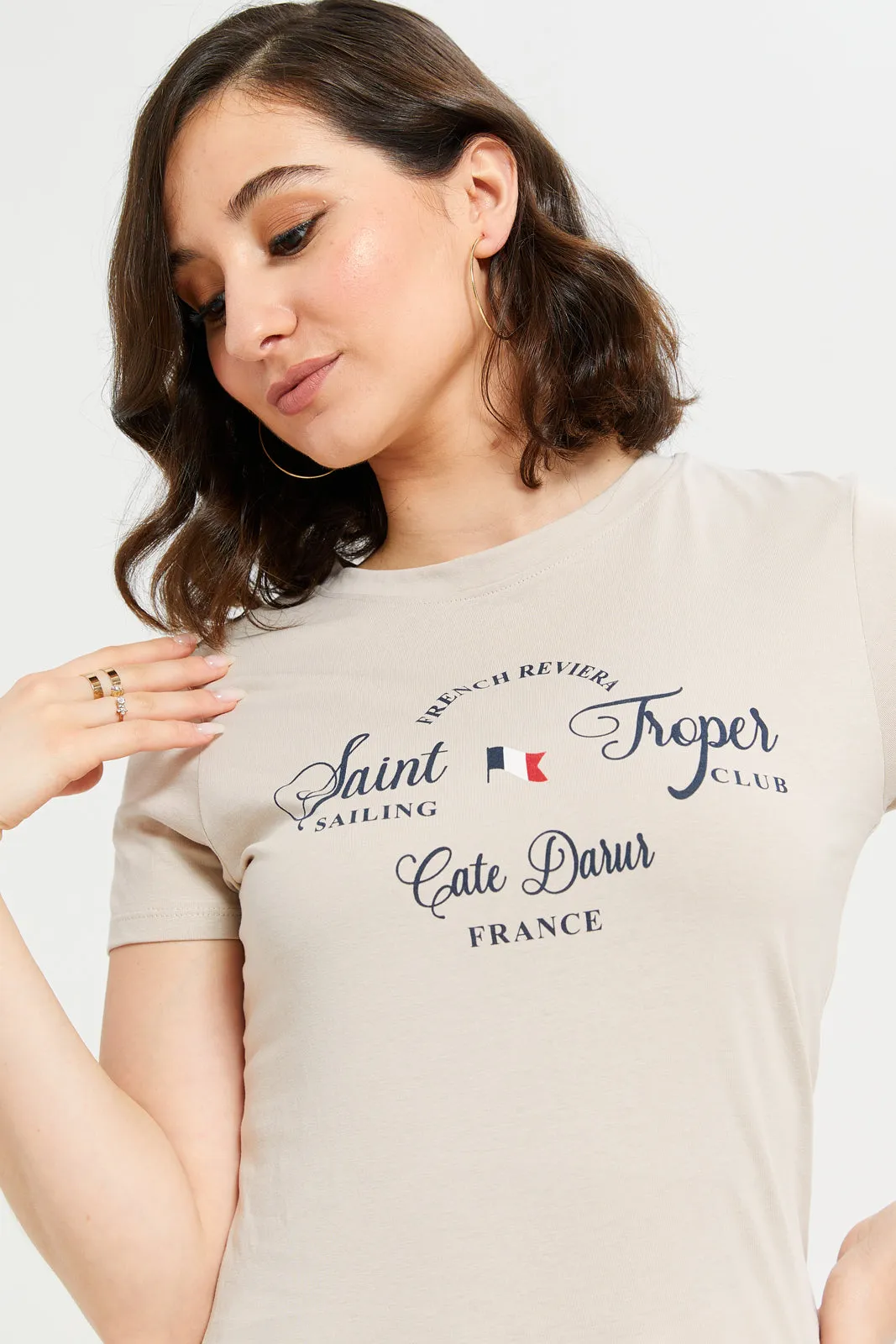 Women Beige Graphic T-Shirt sold by Redtag product image thumbnail 4