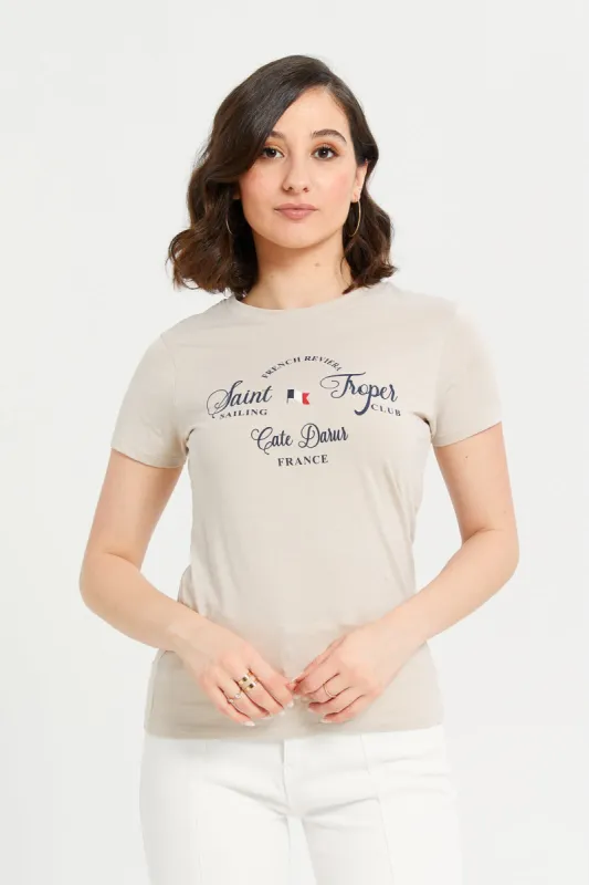 Women Beige Graphic T-Shirt sold by Redtag
