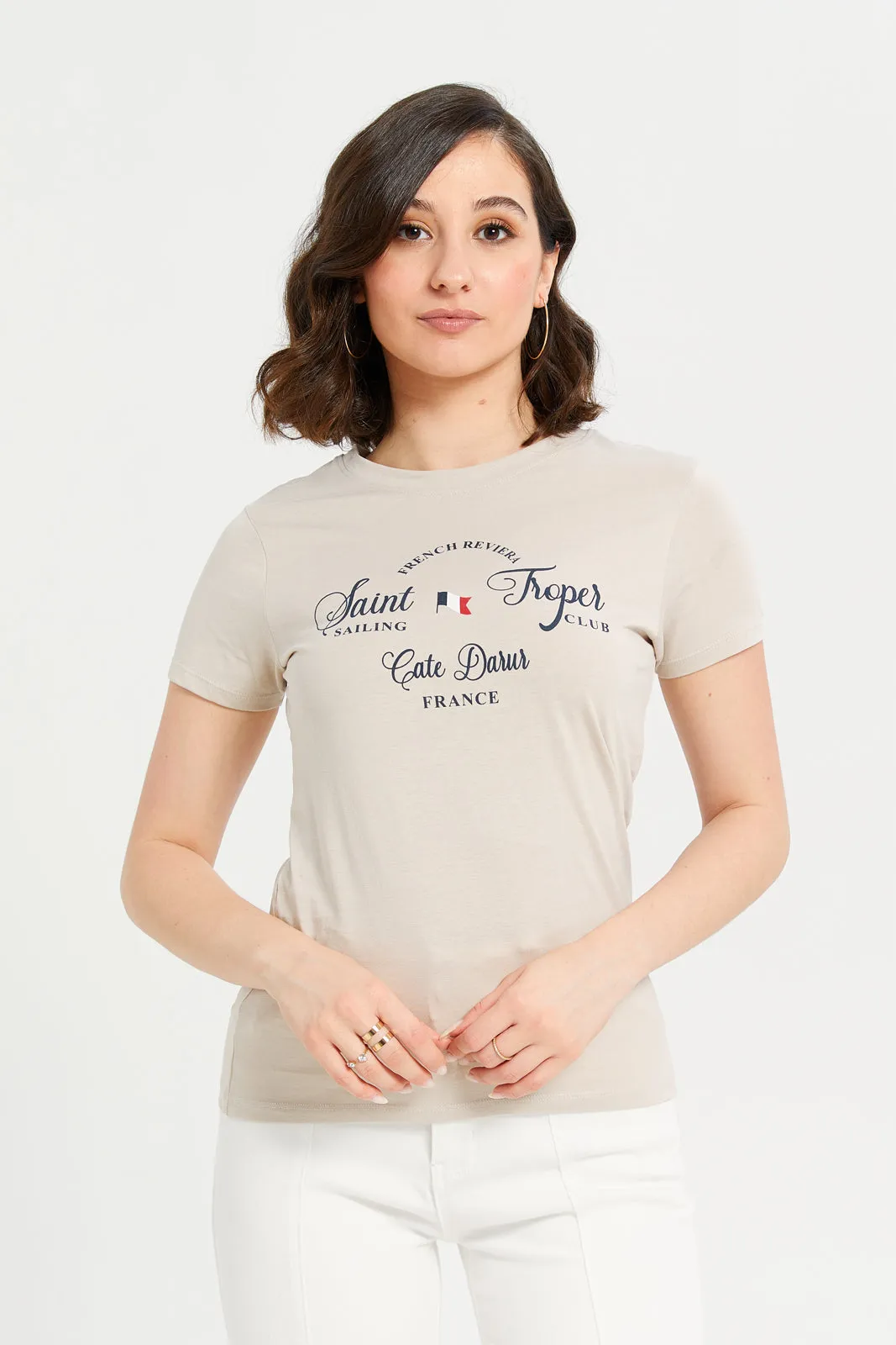 Women Beige Graphic T-Shirt sold by Redtag