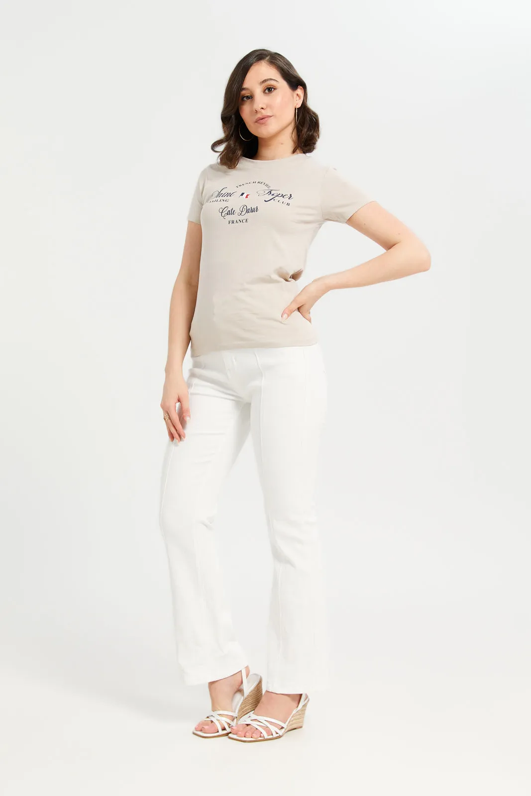 Women Beige Graphic T-Shirt sold by Redtag product image thumbnail 2