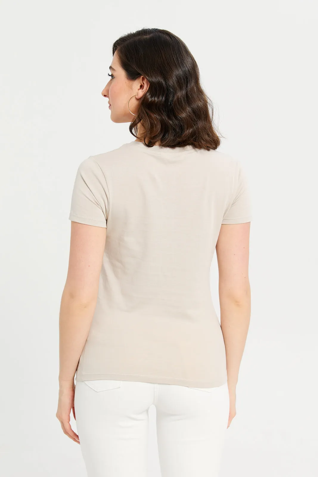 Women Beige Graphic T-Shirt sold by Redtag product image thumbnail 3