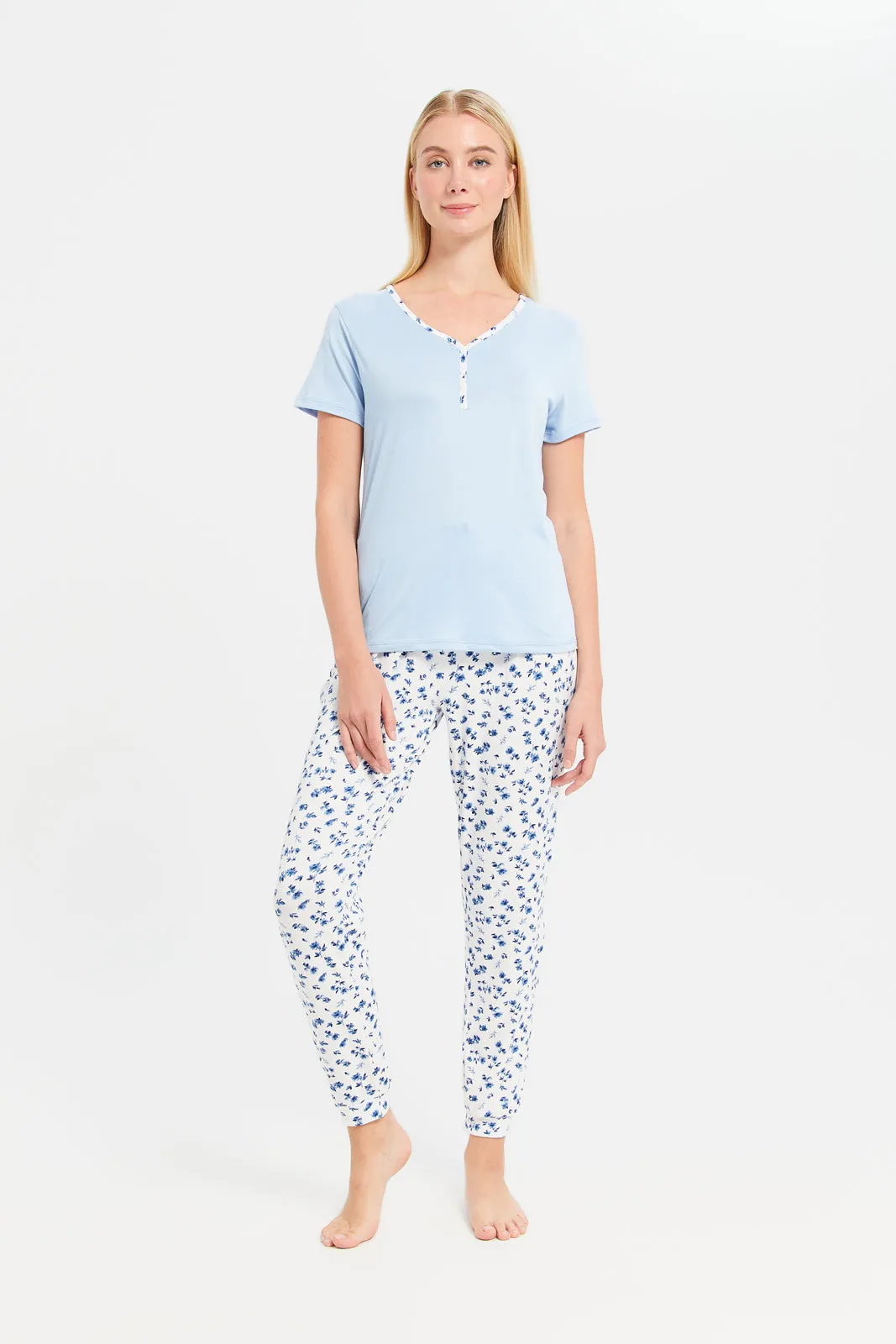 Women Blue And White Printed Pajama Set (2 Piece) sold by Redtag