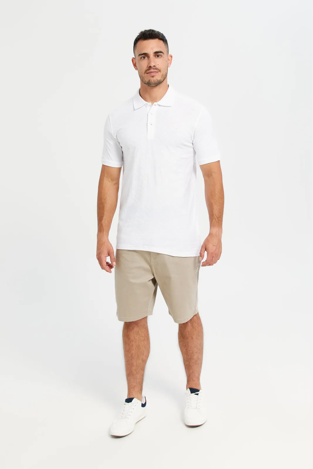 Men White Jacquard Polo T-Shirt sold by Redtag product image thumbnail 2
