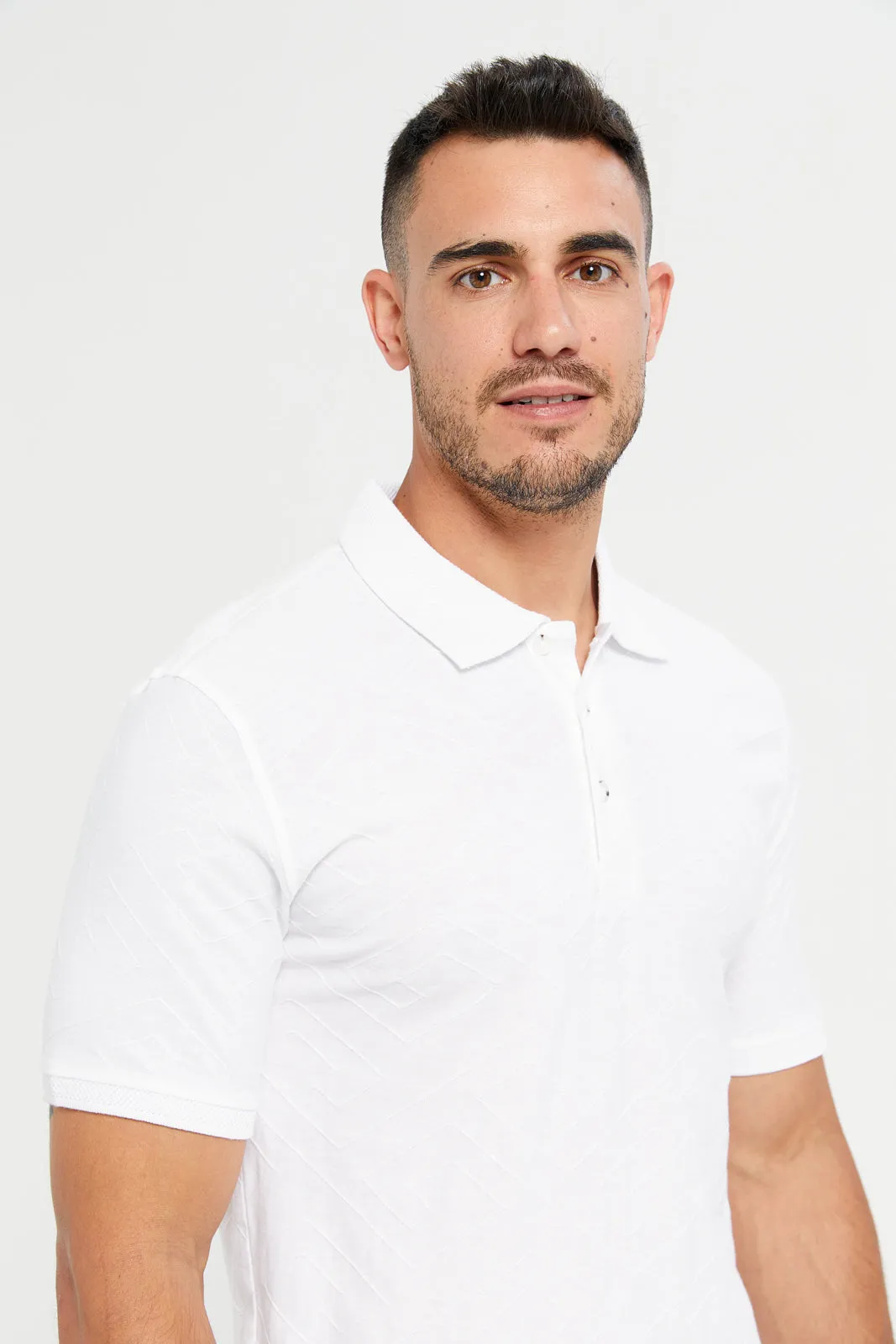 Men White Jacquard Polo T-Shirt sold by Redtag product image thumbnail 4