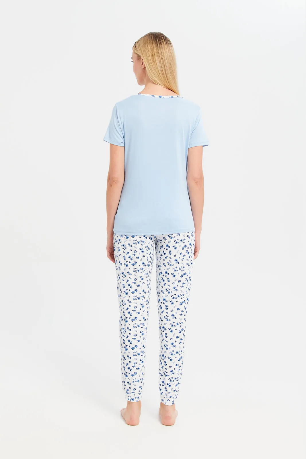 Women Blue And White Printed Pajama Set (2 Piece) sold by Redtag product image thumbnail 4