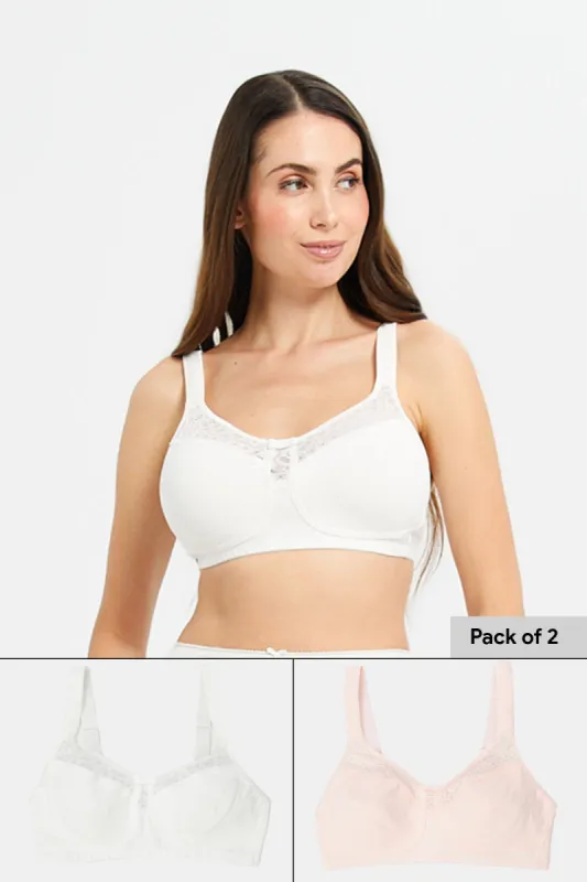 Women White And Pink Non Padded Bra Set (Pack of 2) sold by Redtag