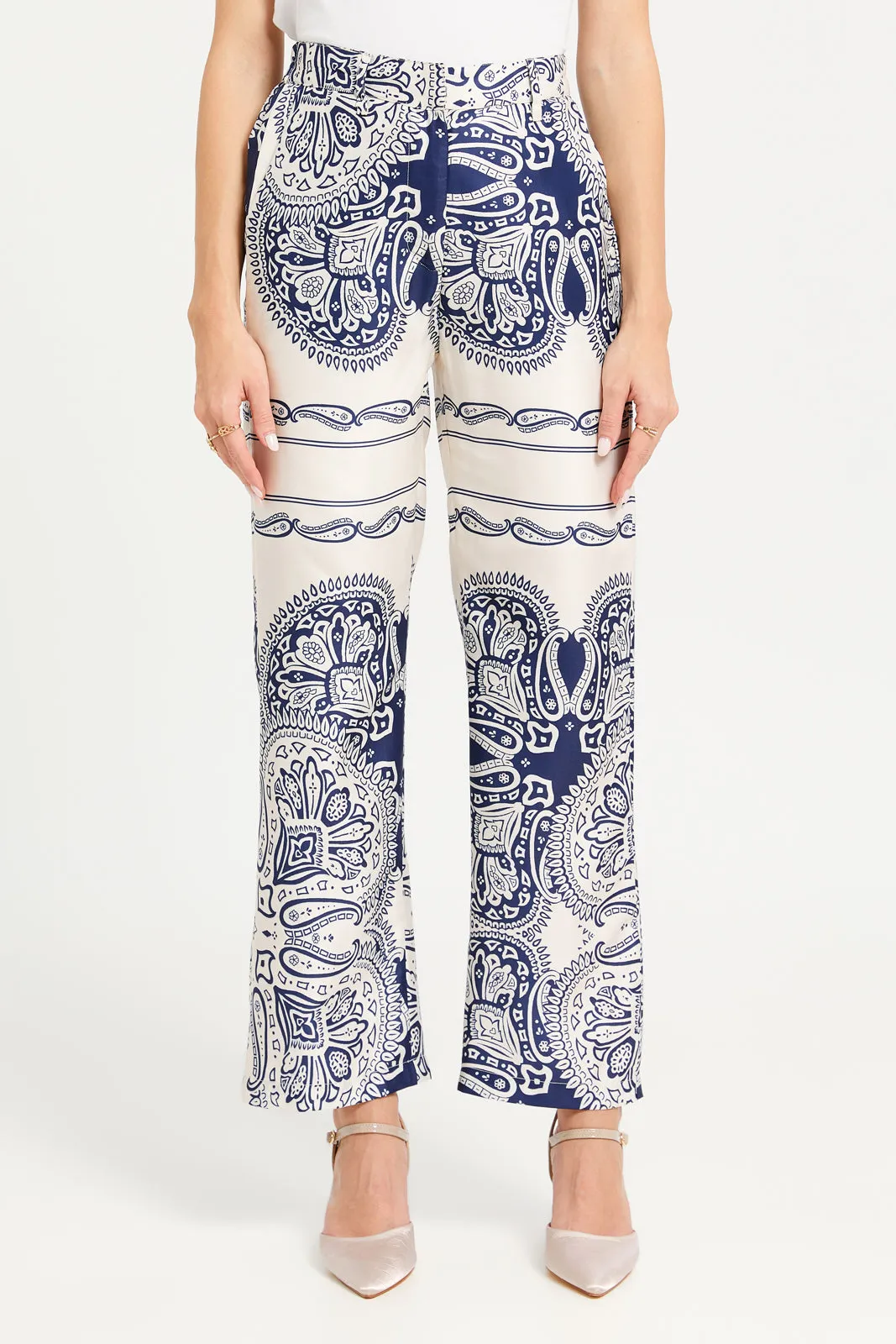 Women White Printed Trousers sold by Redtag