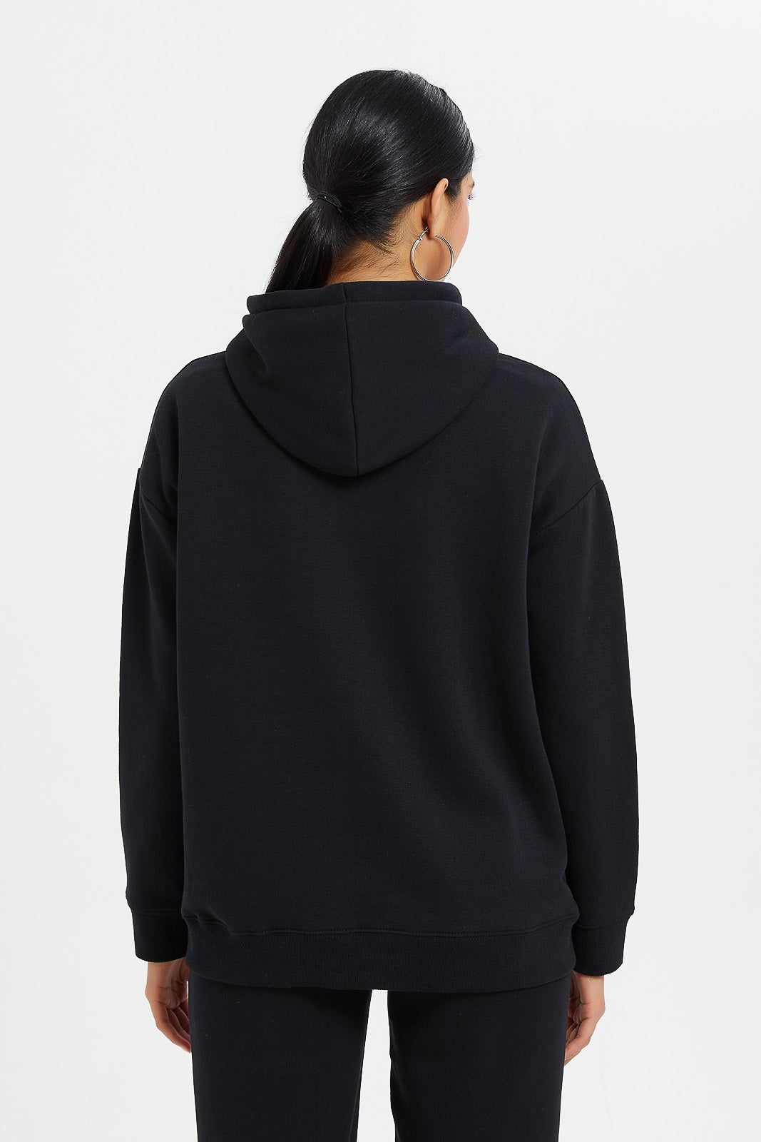 Women Black Oversized Hooded Sweatshirt sold by Redtag product image thumbnail 3
