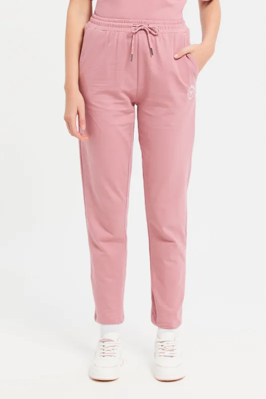 Women Pink Track Pants With Placement Print sold by Redtag