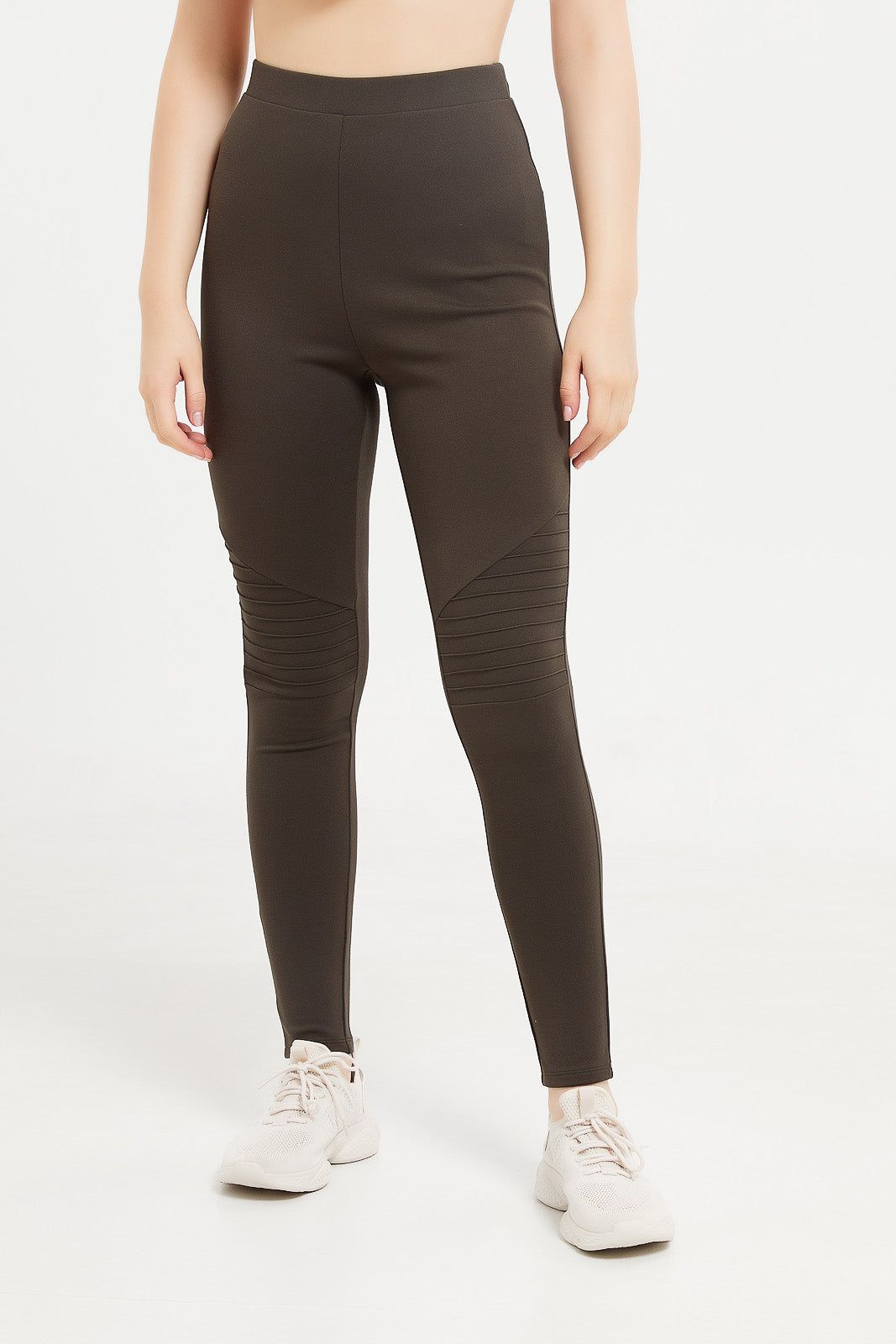 Women Green Ponte Legging With Biker Detail sold by Redtag