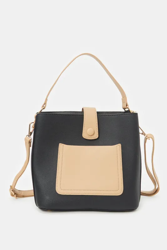 Women Black And Beige Cross Body Bag sold by Redtag