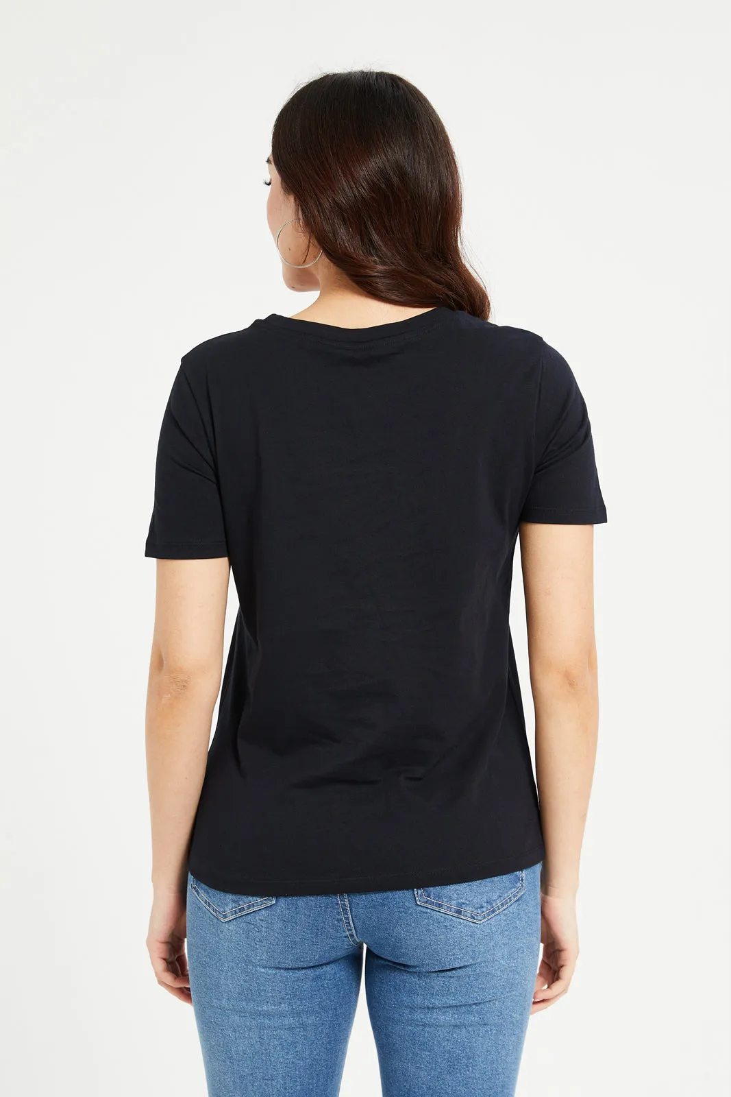 Women Black Rhinestones Embellished T-Shirt sold by Redtag product image thumbnail 3