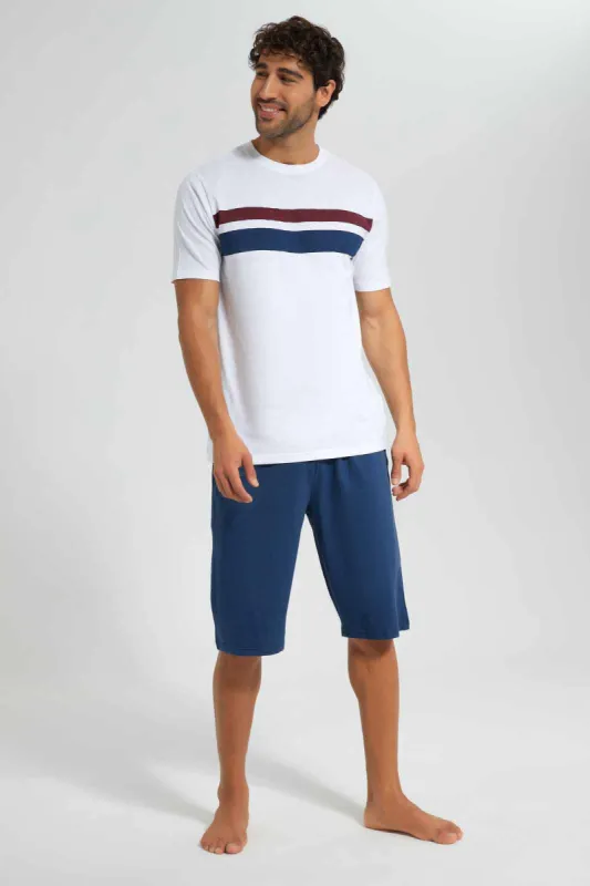 White And Navy Pyjama Set (2 Piece) sold by Redtag