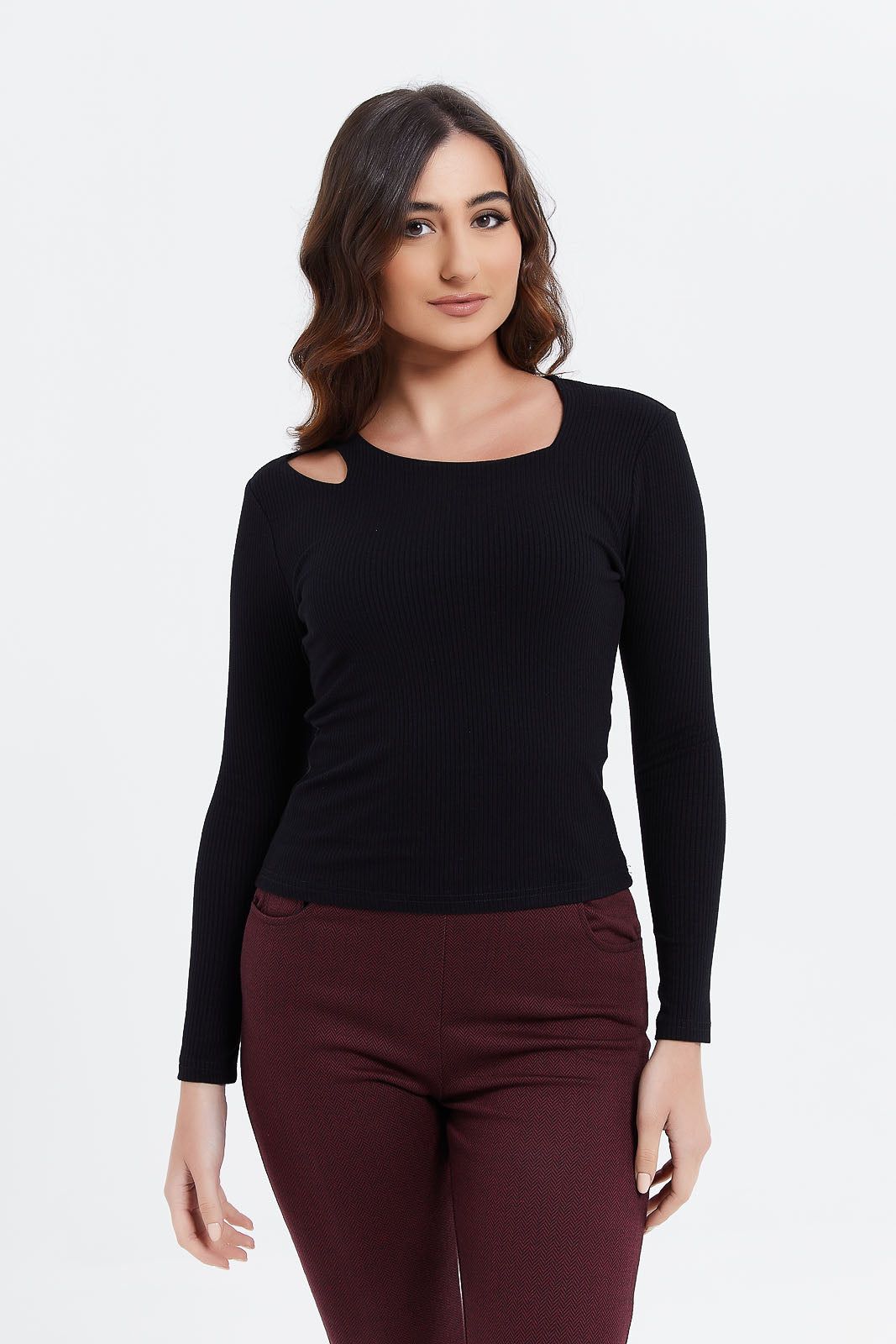 Women Black Ribbed Top sold by Redtag