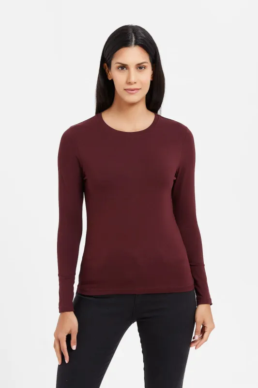 Women Burgundy Long Sleeve T-Shirt sold by Redtag