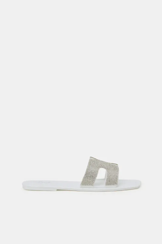 Women White Embellished Jelly Mule sold by Redtag