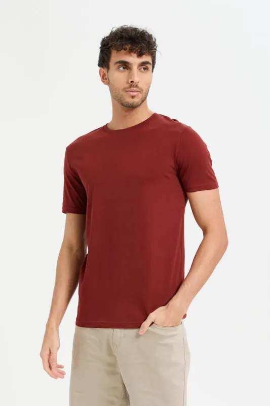 Men Red Plain Round Neck T-Shirt sold by Redtag
