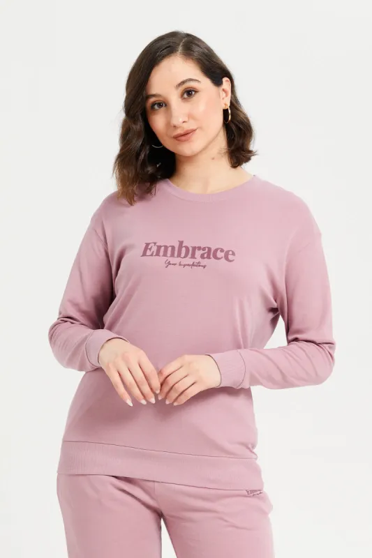 Women Mauve Printed Long Sleeve Sweatshirt sold by Redtag