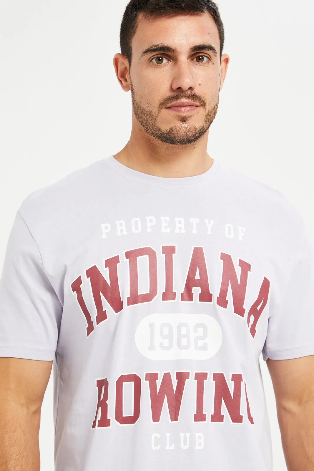 Men Lilac Graphic Round Neck T-Shirt sold by Redtag product image thumbnail 4