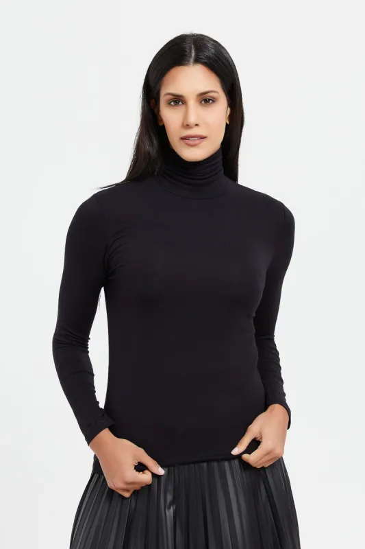Women Black Long Sleeves Turtle Neck T-Shirt sold by Redtag