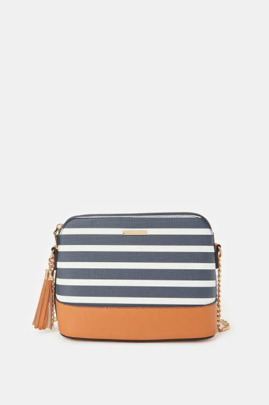 Women Navy And Brown Striped Cross Body Bag sold by Redtag