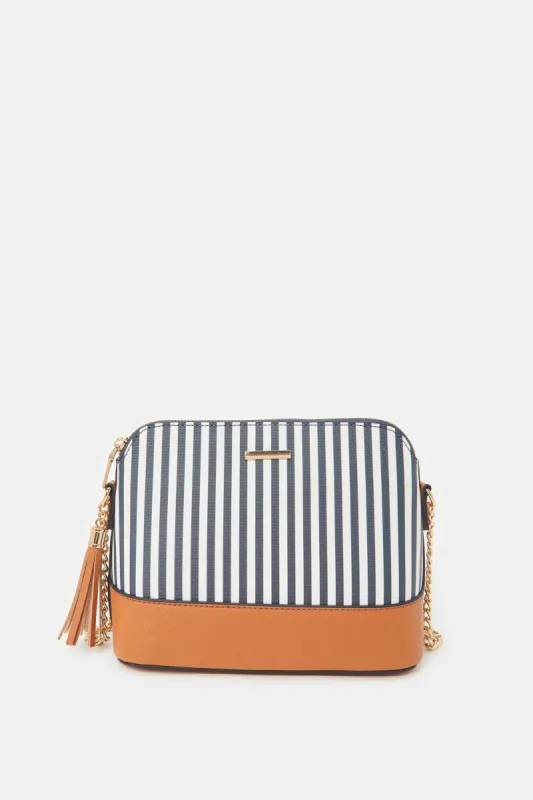 Women Navy And Brown Striped Cross Body Bag sold by Redtag