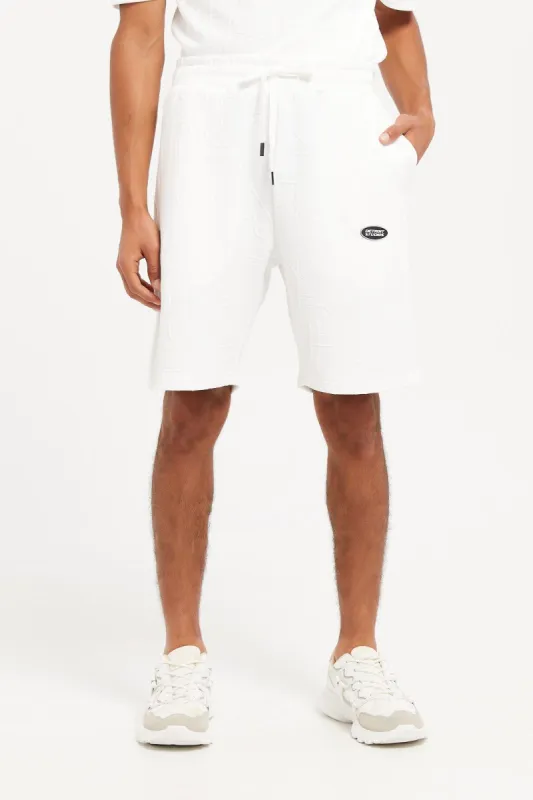 Men White Jacquard Lounge Shorts sold by Redtag
