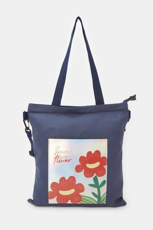 Women Navy Color Printed Shopper sold by Redtag