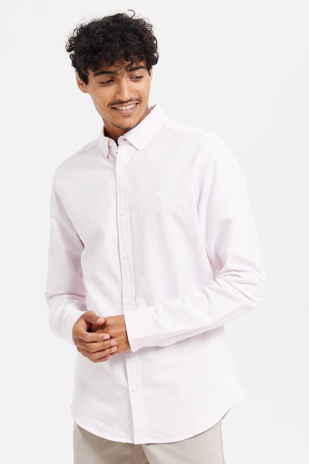 Men Pink Striped Oxford Shirt sold by Redtag