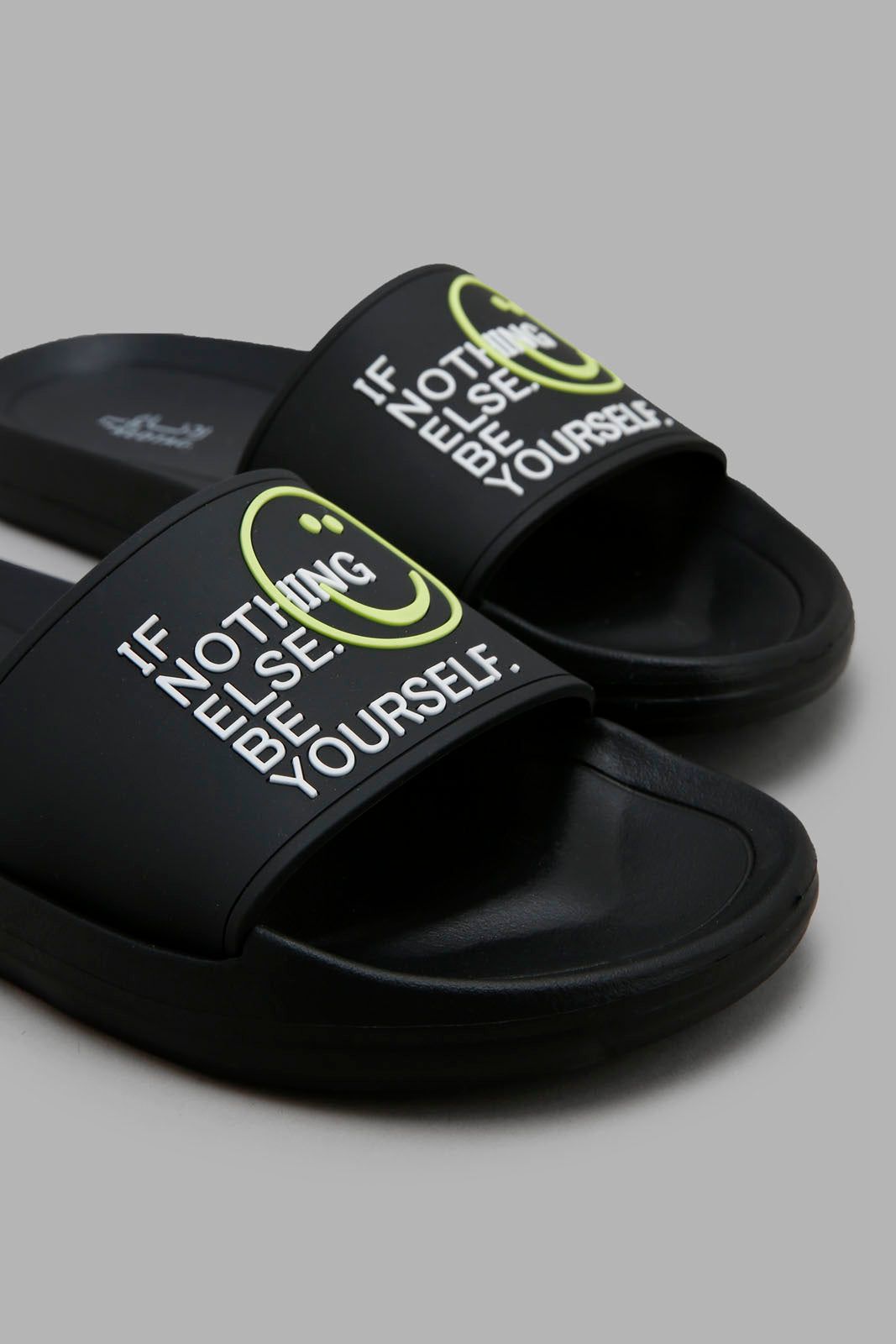 Men Black Slogan Embossed Slide sold by Redtag product image thumbnail 2