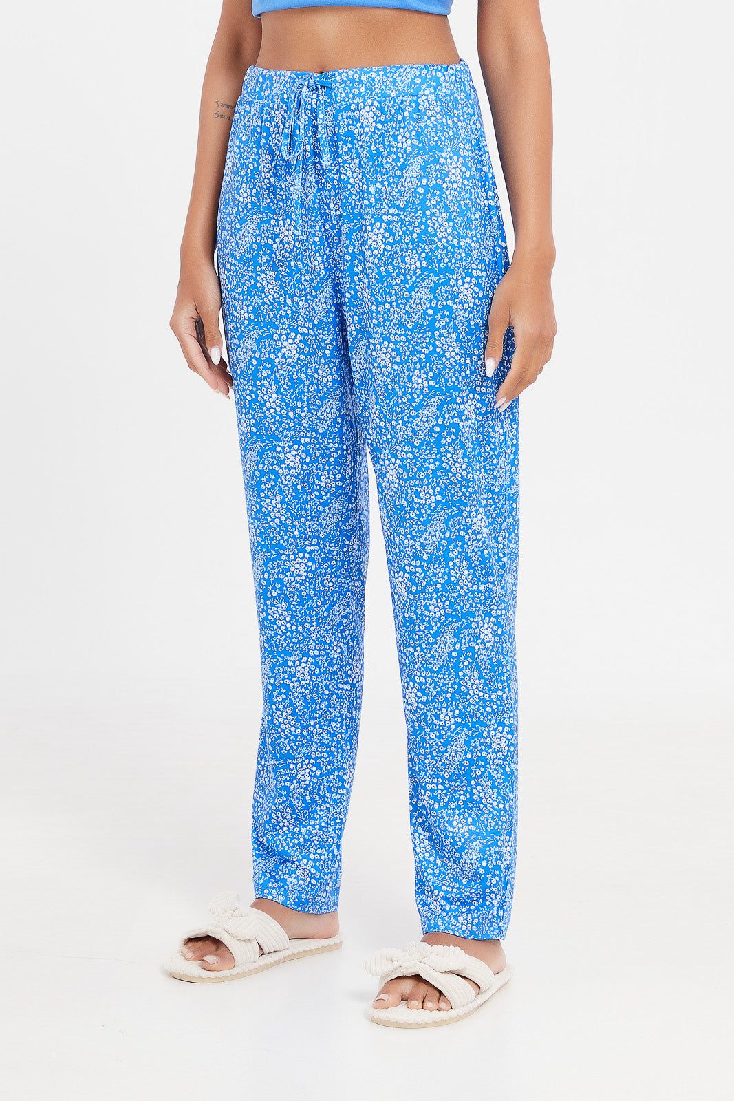 Women Blue V-Neck Printed Pyjama Set (2 Piece) sold by Redtag product image thumbnail 3