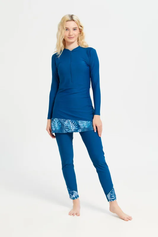 Women Blue Printed Swim Burkini Set (2 Piece) sold by Redtag