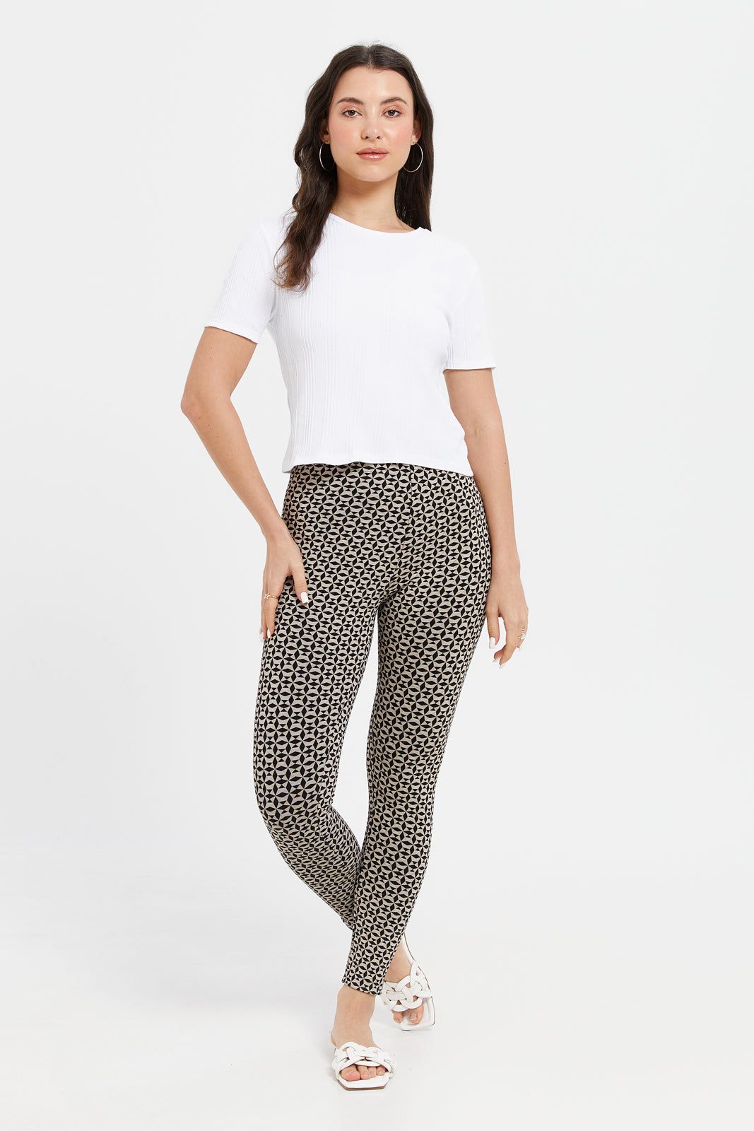 Women Beige And Black Printed Leggings sold by Redtag product image thumbnail 2