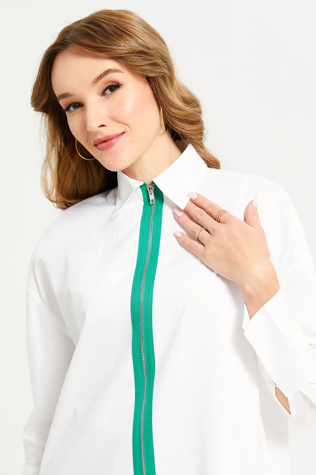 Women White Oversize Shirt Blouse With Contrast Zipper sold by Redtag product image thumbnail 4
