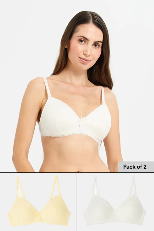 Women Yellow And Ivory Non Wired Bra Set (Pack of 2) sold by Redtag