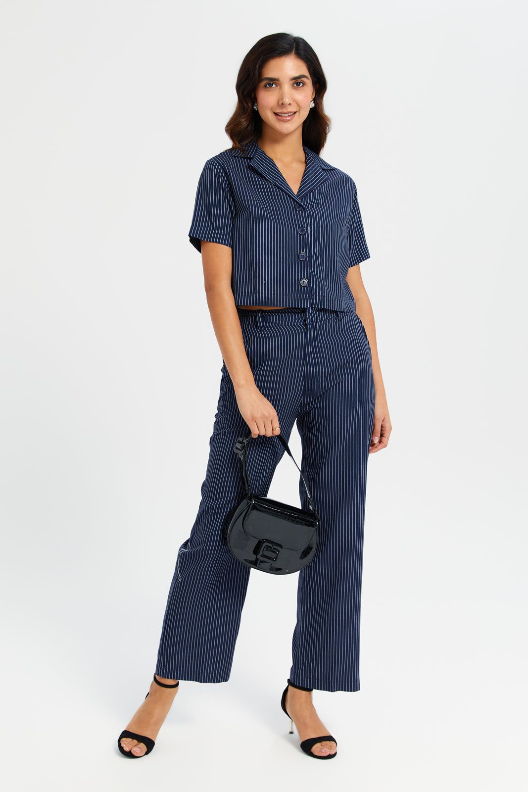 Women Navy Striped Cropped Blouse sold by Redtag product image thumbnail 2