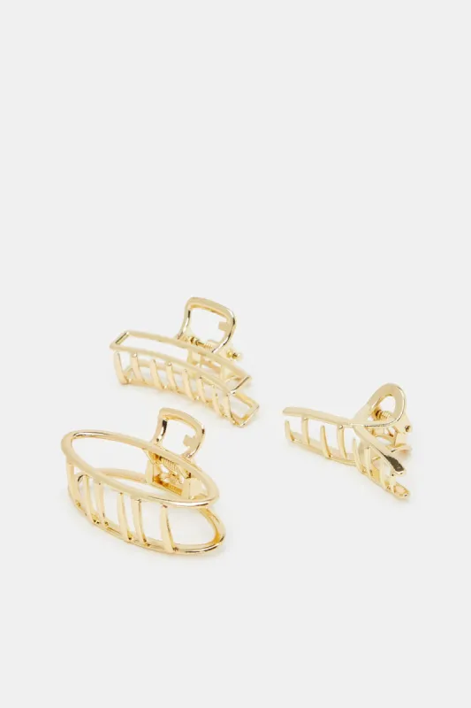 Women Gold Embellished Hair Claw (Pack of 3) sold by Redtag