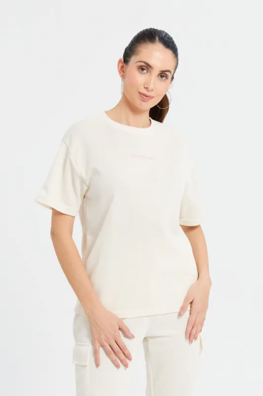 Women Beige Boxy Fit Printed T-Shirt sold by Redtag