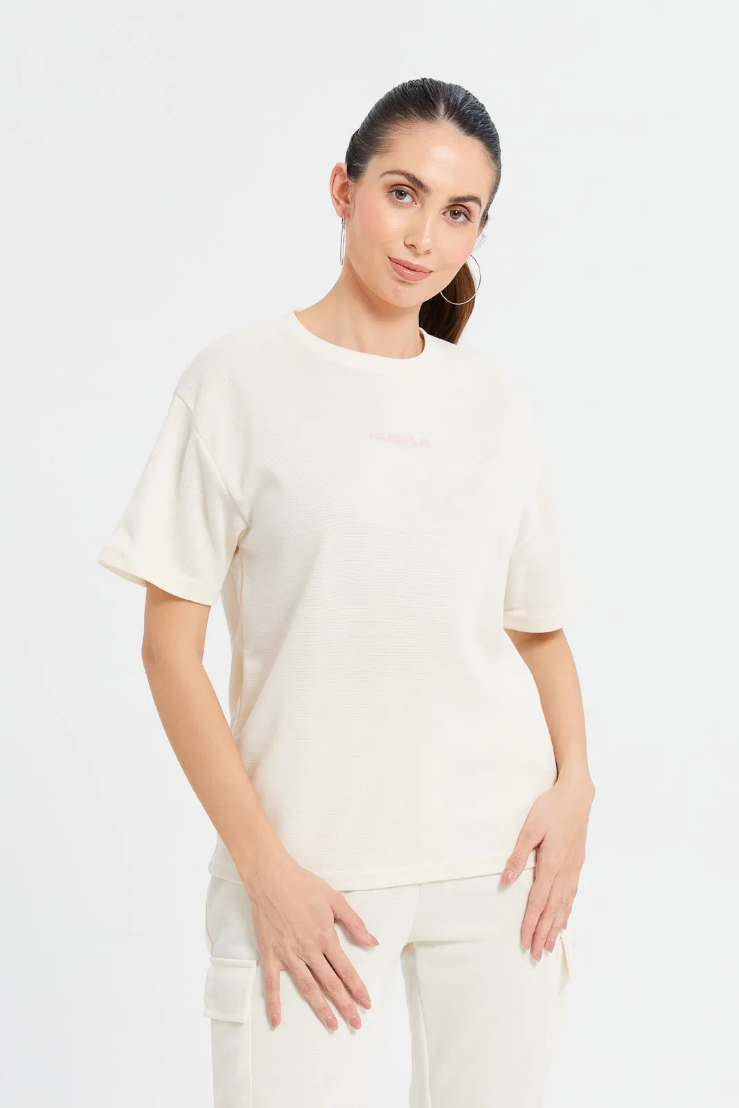 Women Beige Boxy Fit Printed T-Shirt sold by Redtag