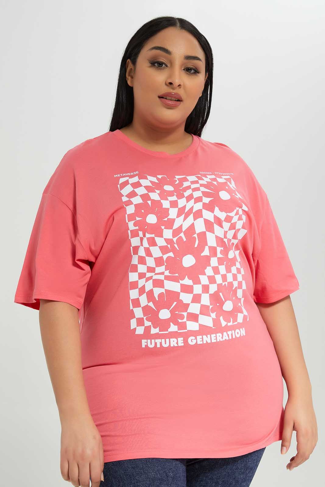 Women Plus Size Pink Floral T-Shirt sold by Redtag