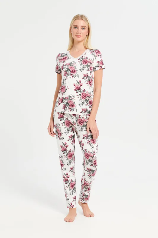 Women White Printed Pyjama Set (2 Piece) sold by Redtag
