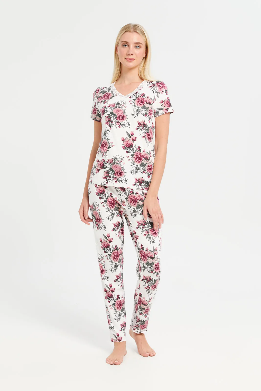 Women White Printed Pyjama Set (2 Piece) sold by Redtag