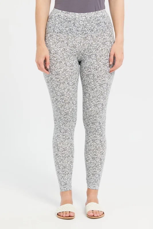 Women Grey Printed Leggings sold by Redtag