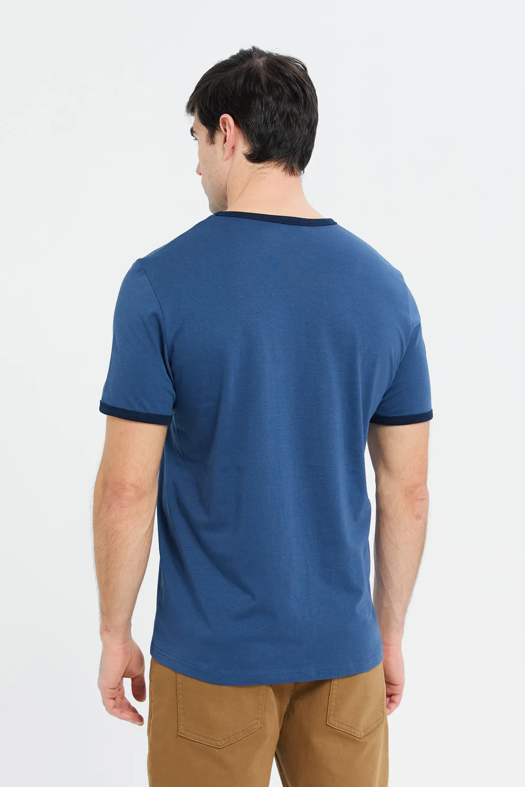 Men Blue Ringer Print T-Shirt sold by Redtag product image thumbnail 3