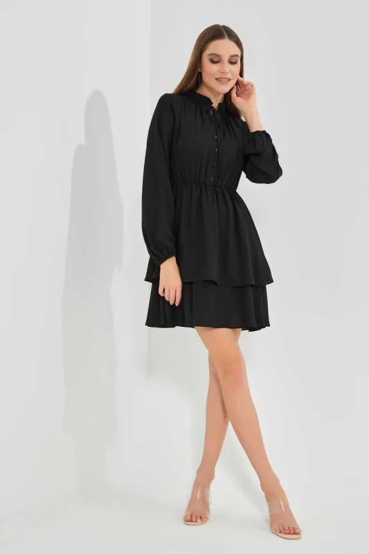 Women Black Tiered Dress sold by Redtag