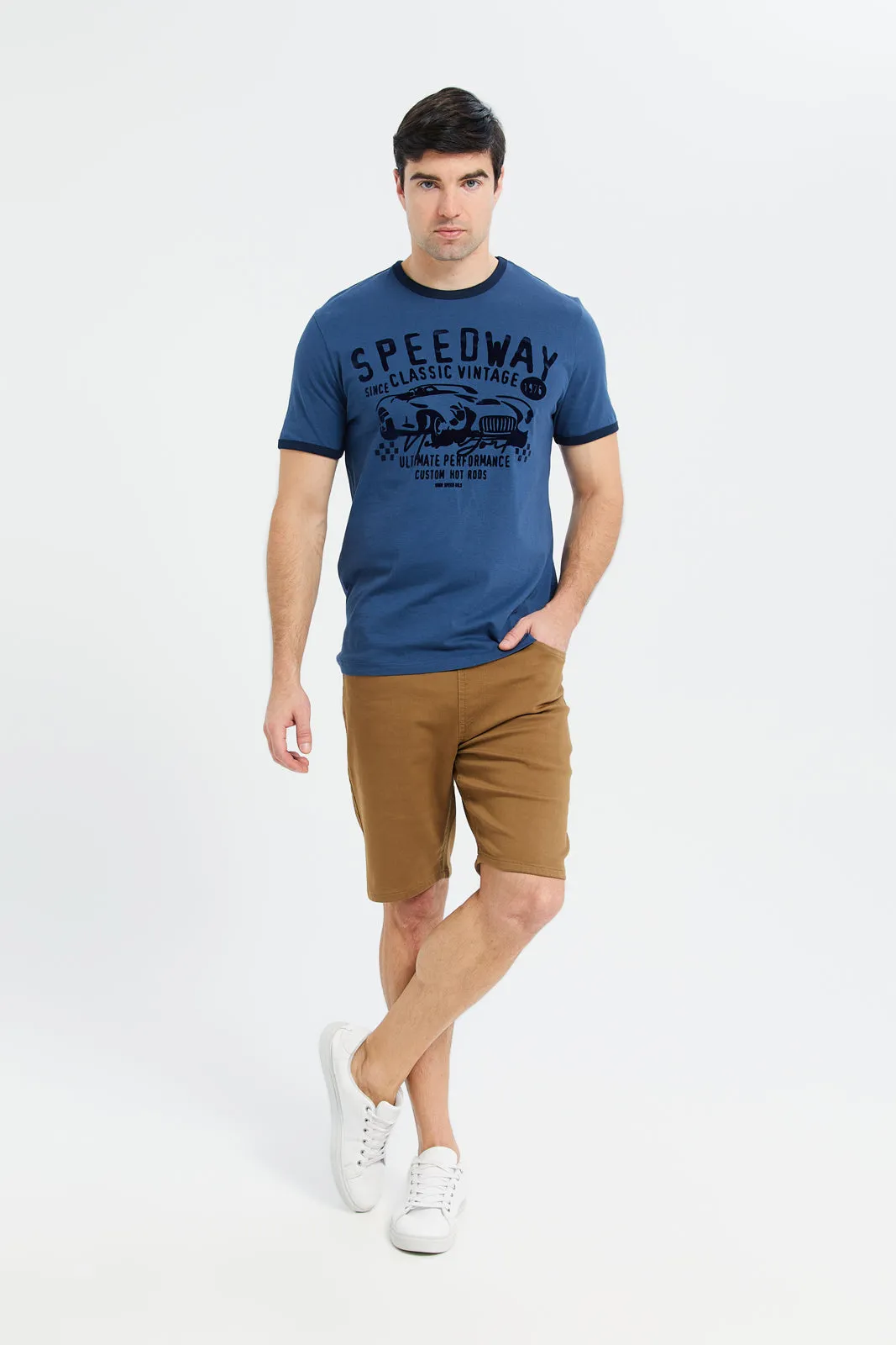Men Blue Ringer Print T-Shirt sold by Redtag product image thumbnail 2
