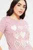Women Mauve Heart Foil T-Shirt sold by Redtag
