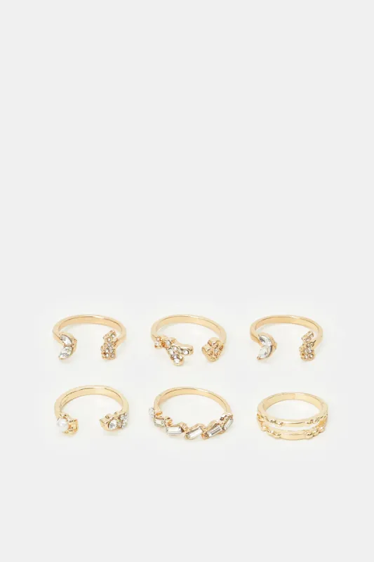 Women Gold Embellished Ring Set (6 Piece) sold by Redtag